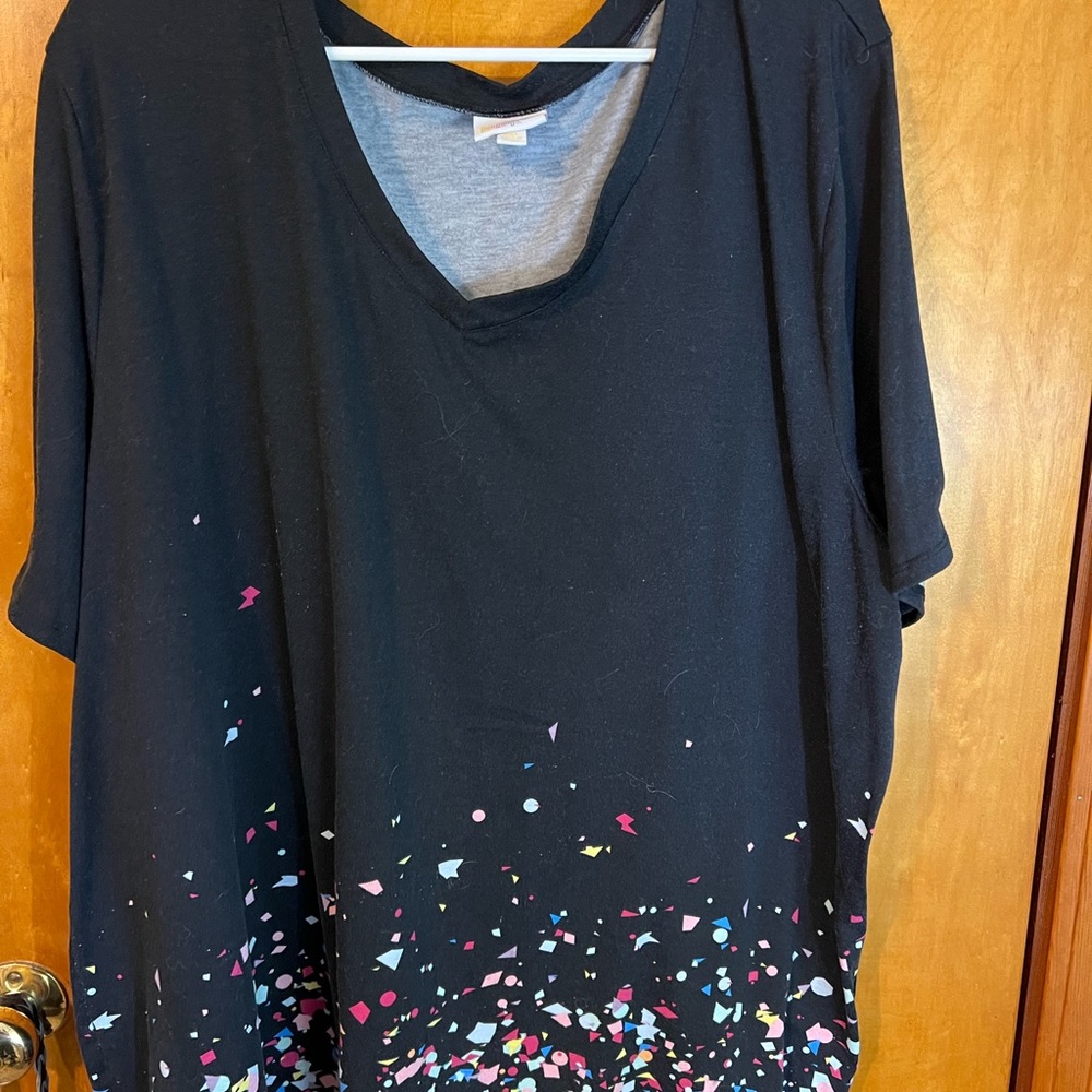 LuLaRoe Black Short Sleeve Tee with Colorful Confetti Print